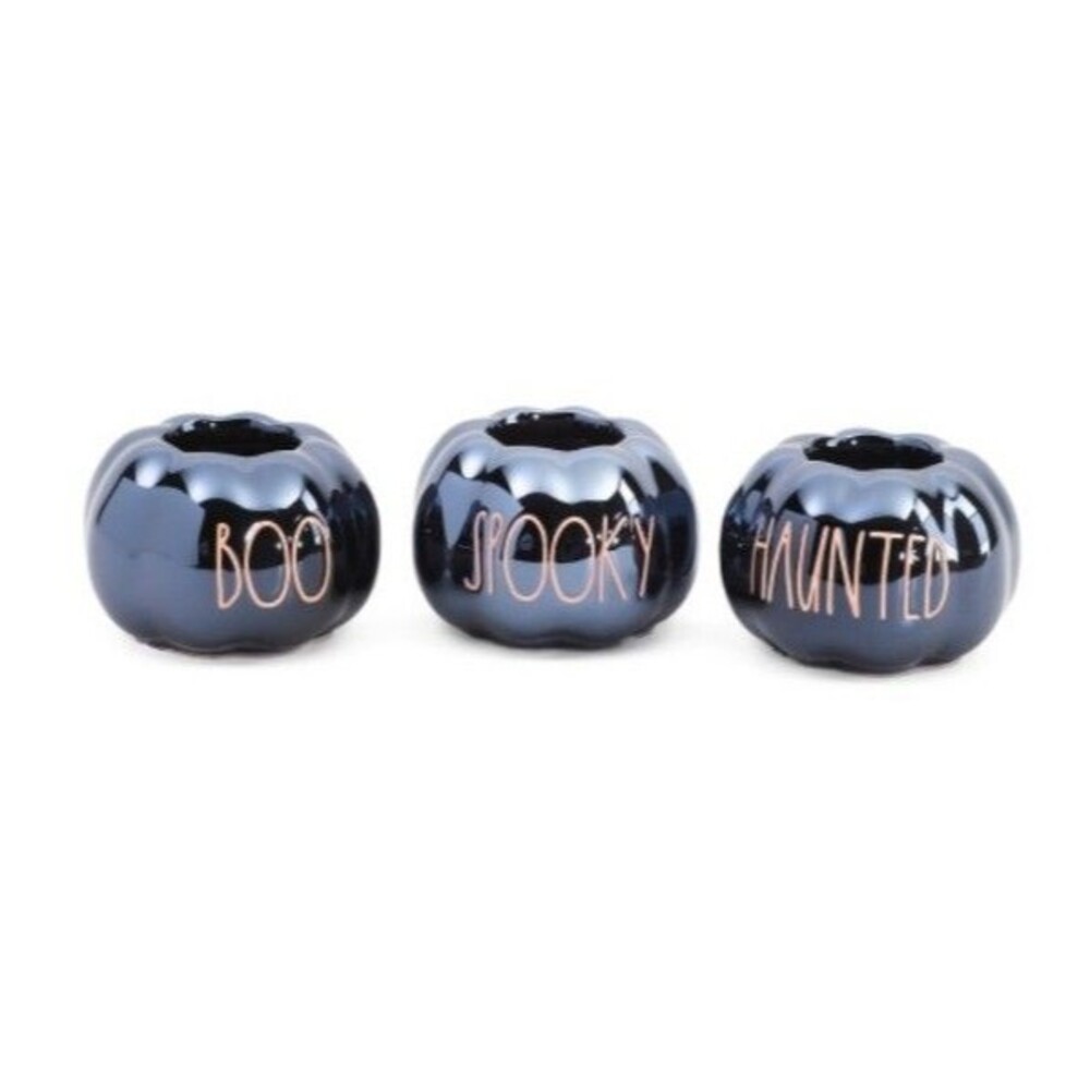 Rae Dunn Halloween Luster Pumpkin Tea Light Candle Holders 3 pc, 4x2.75